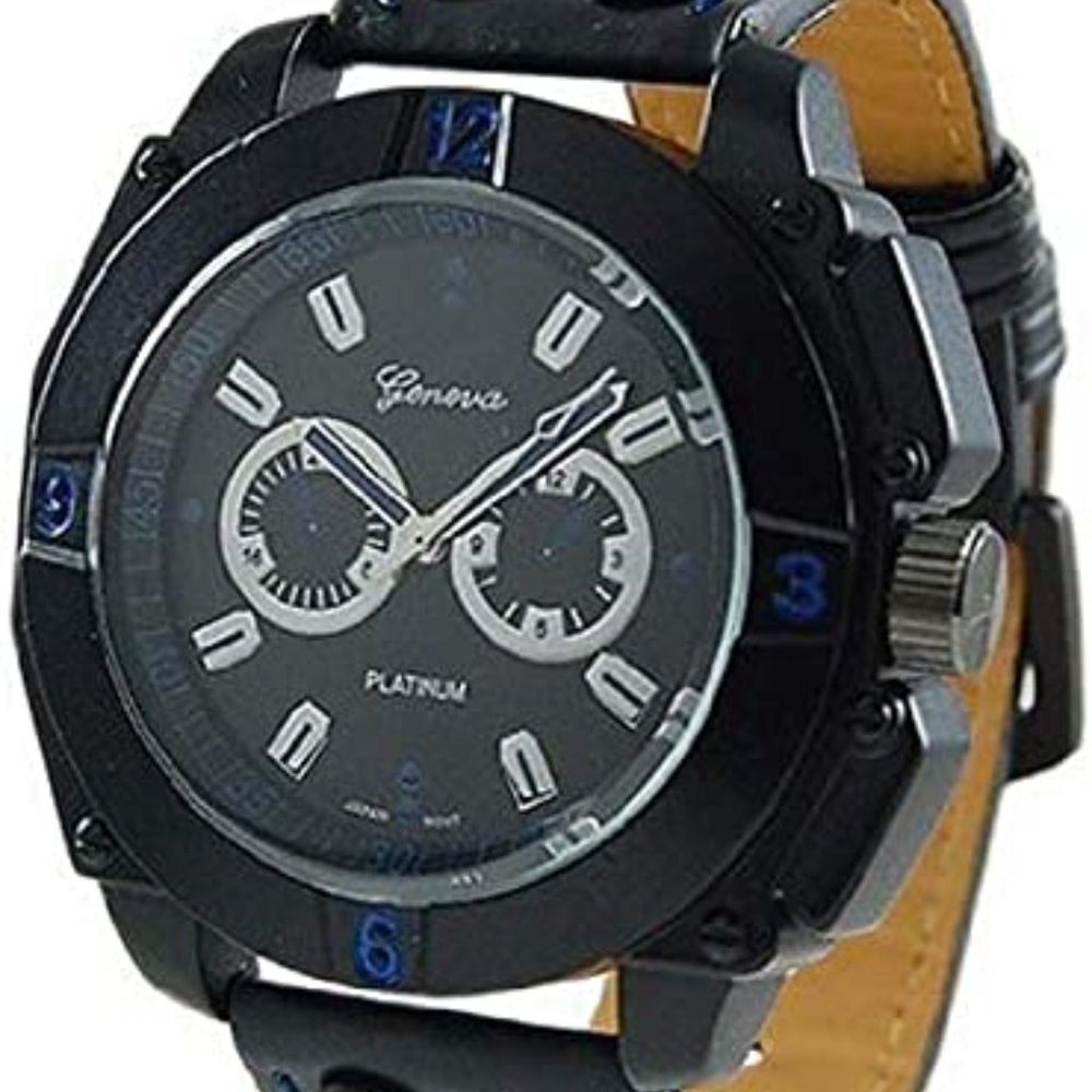 Geneva Platinum 3203 Men's Quartz Decorative Chronograph Strap Watch-BLK/BLUE